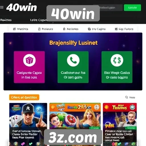 Visão geral das funcionalidades do site 40win